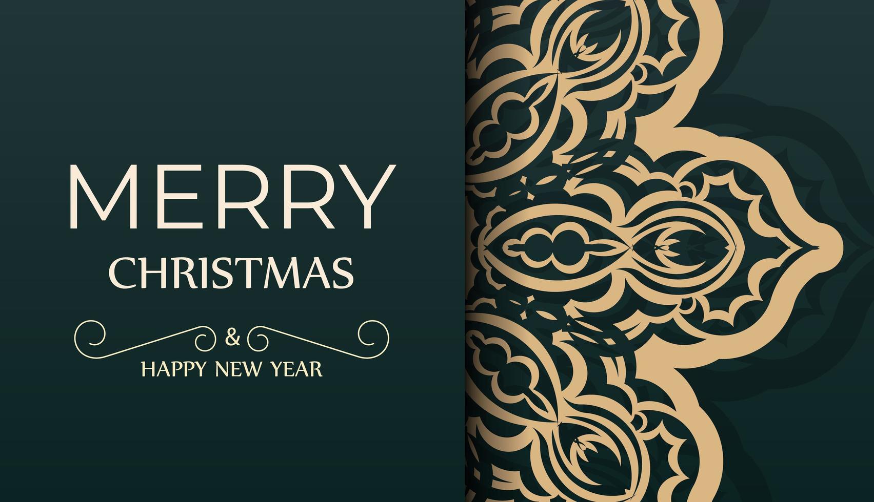 Merry christmas dark green flyer with vintage yellow ornament vector