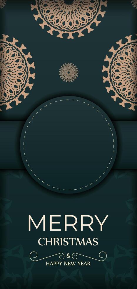 A green and gold christmas card with a circular pattern vector