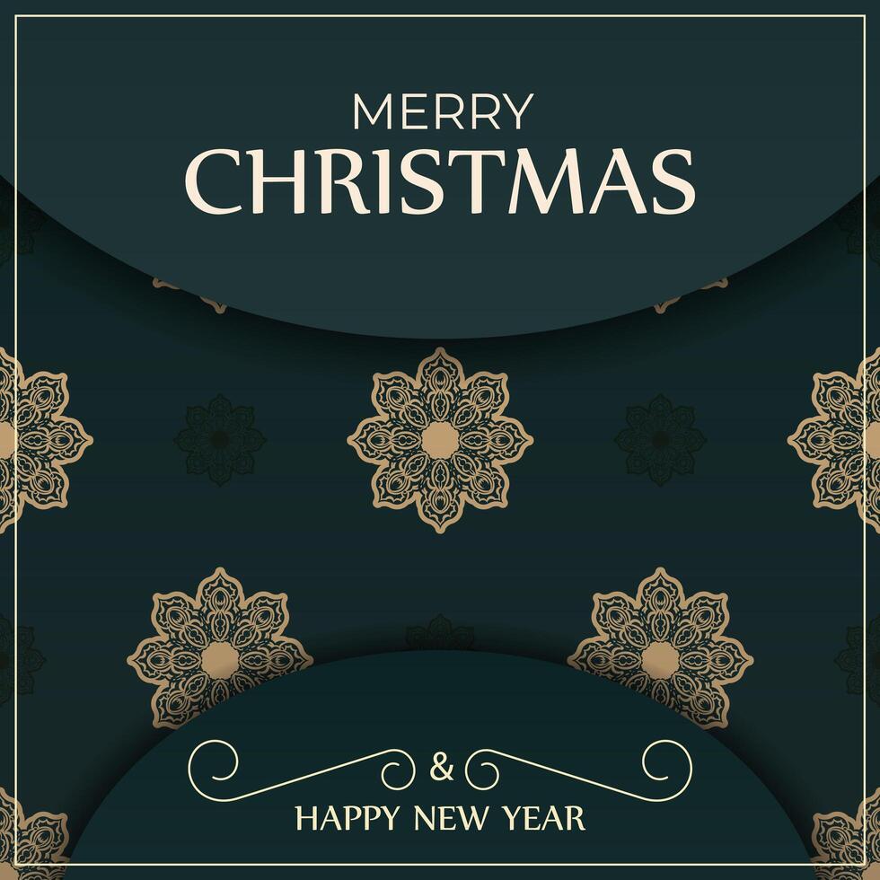 Christmas card with gold ornament pattern on dark green background vector