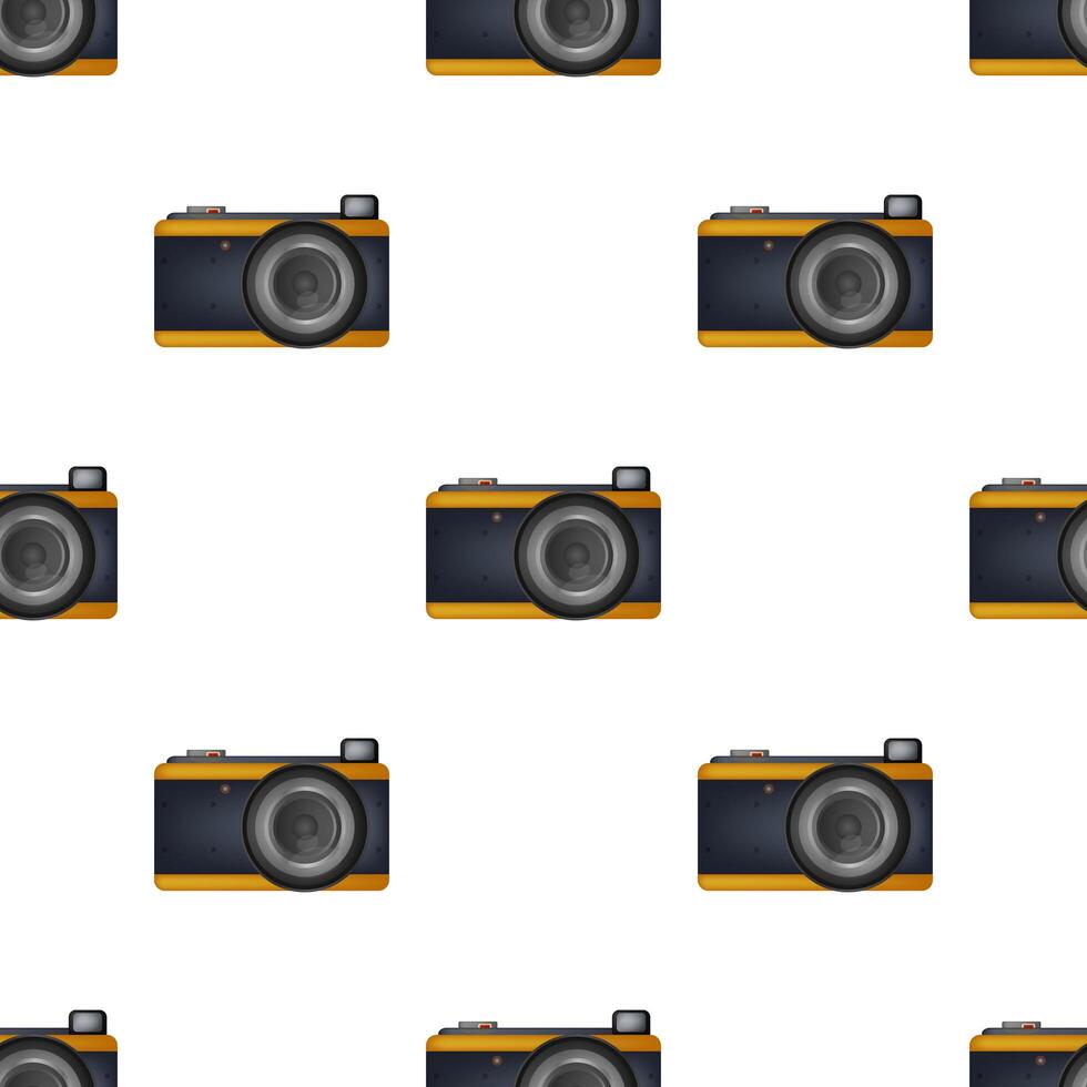 Seamless pattern with flat cameras with flash. Vector background for your creativity