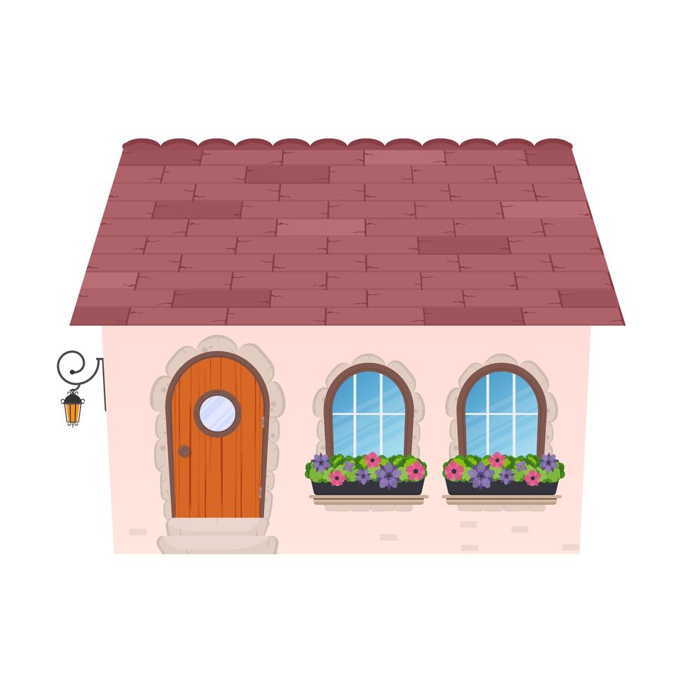 pequeña casa de campo con puerta semicircular. casa en estilo de dibujos animados planos. aislado. vector. vector