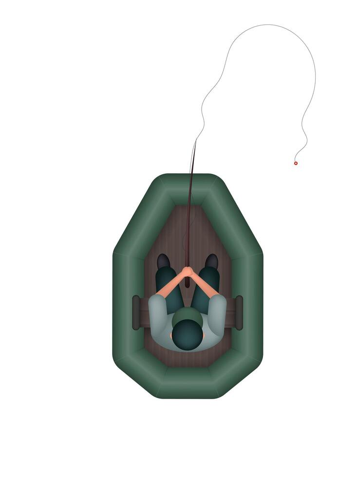 Fisherman in a rubber boat. Fishing concept. Isolated. Vector