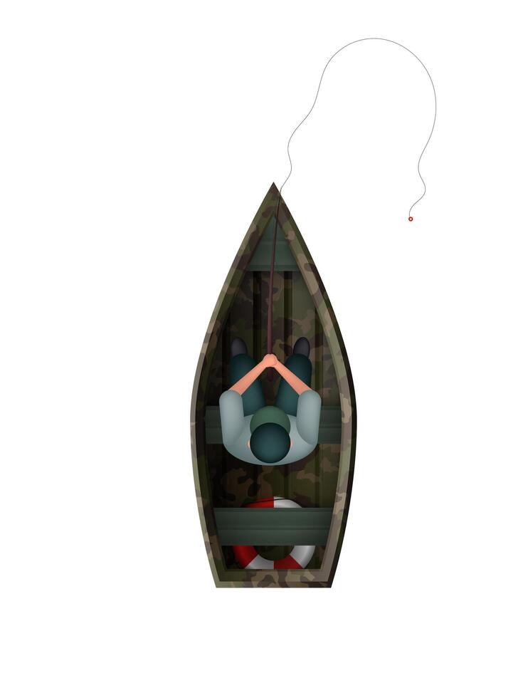 un pescador en un bote de madera. concepto de pesca. aislado. ilustración vectorial vector