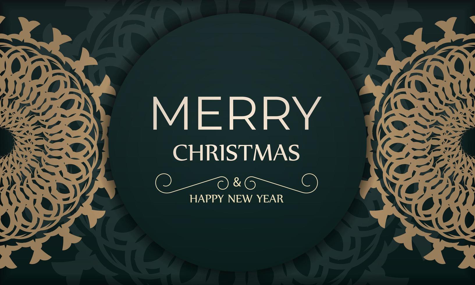 Dark green Happy New Year greeting card with luxurious yellow pattern vector