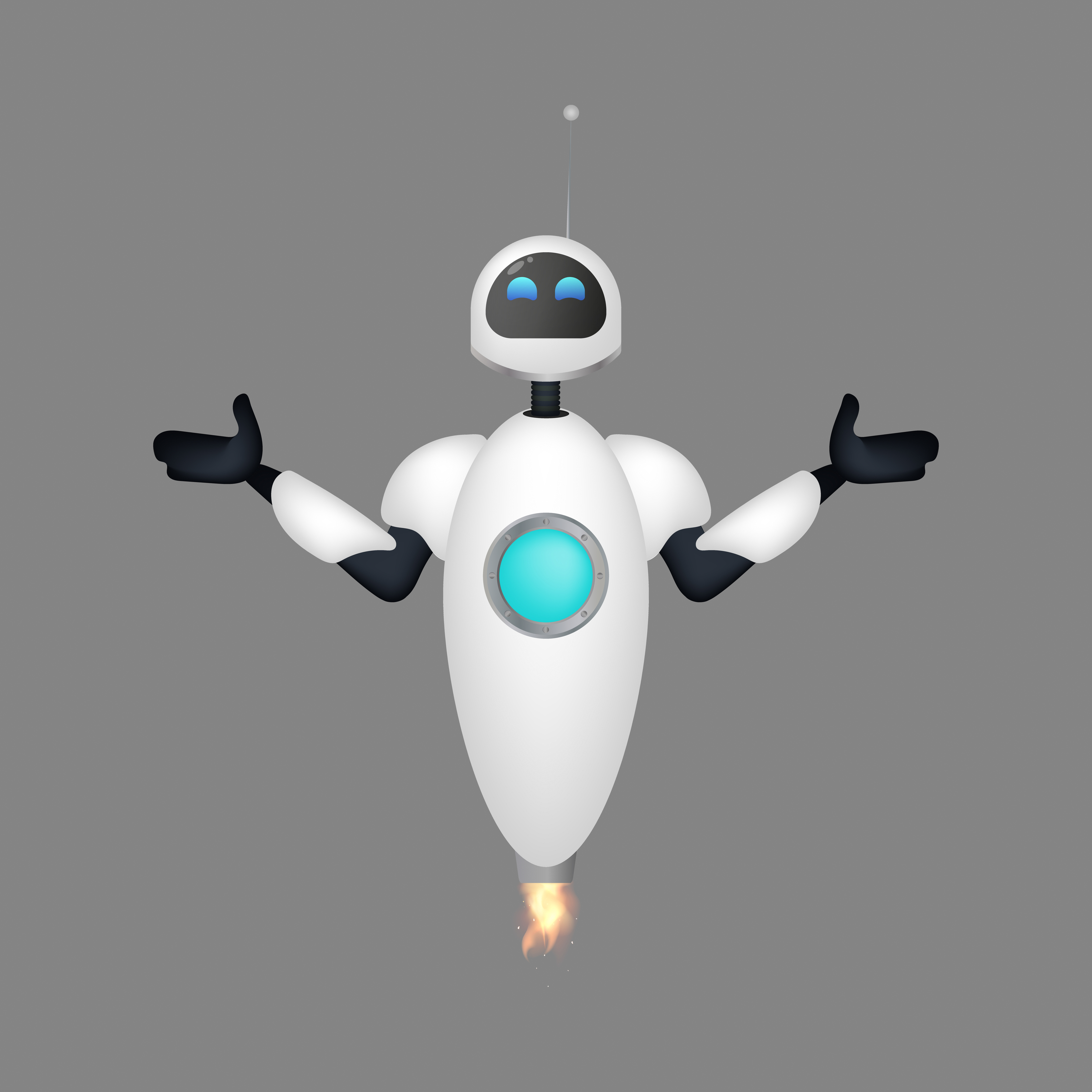 The white flying robot makes a helpless gesture. Welcome for apps and games. Vector. 5279319 Vector Art at Vecteezy