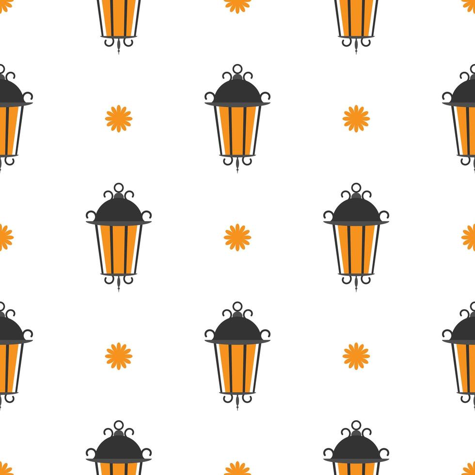 Seamless pattern with a street lamp. Good of the day for backgrounds, brown paper and books. Vector illustration. Flat style.