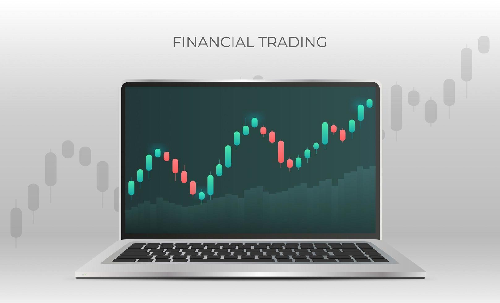 Financial trading banner. A laptop displaying stock market quotes. Investment trading in the stock market. Vector illustration.