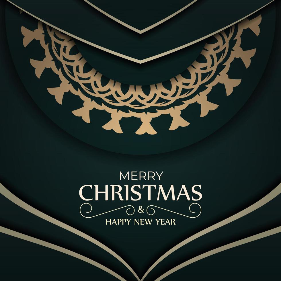 Dark green color Happy New Year Greeting Brochure template with luxury yellow ornament vector