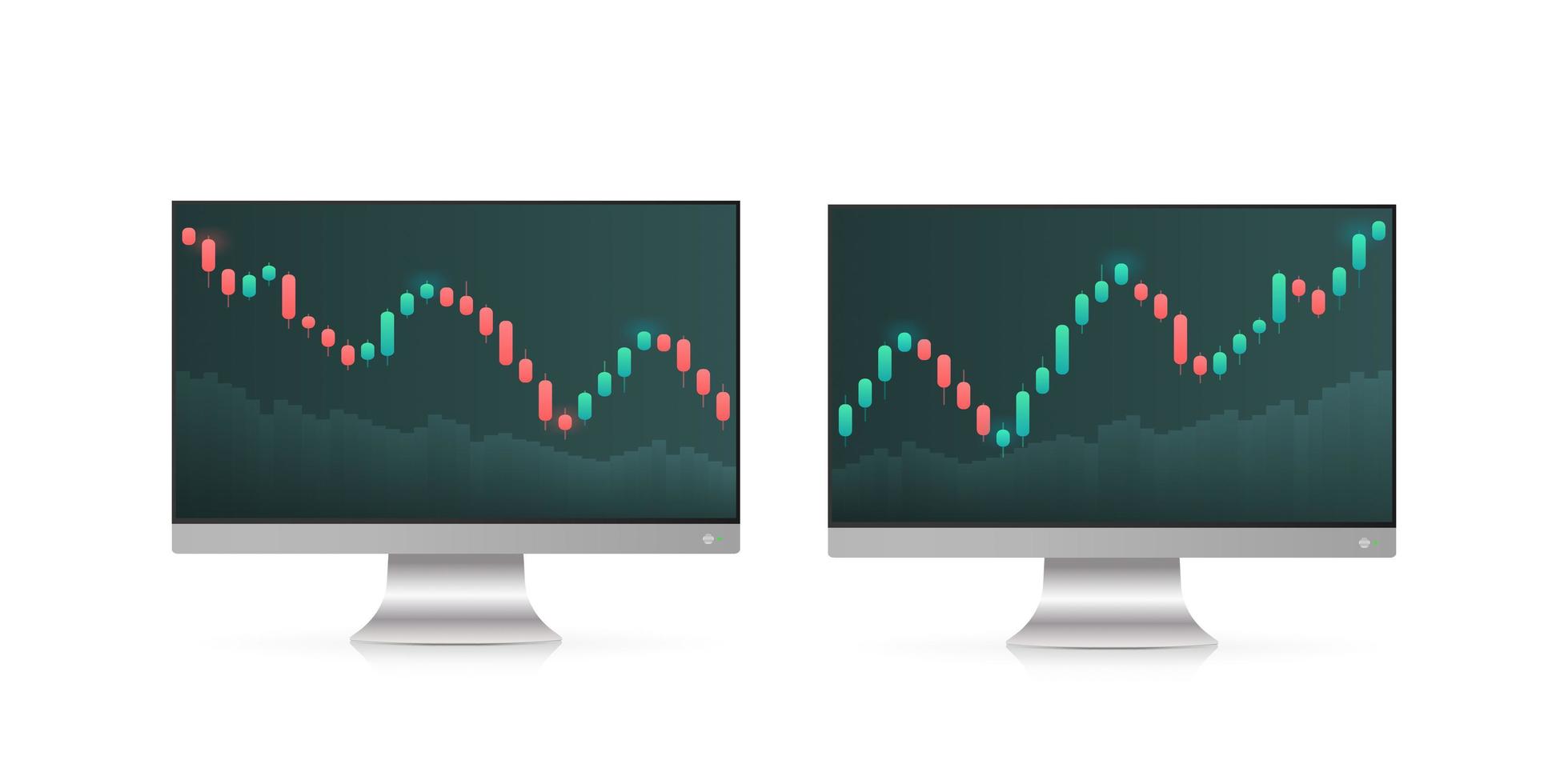 Monitor with displaying stock market quotes. Candlestick on a white background. Investment trading in the stock market. Vector illustration.