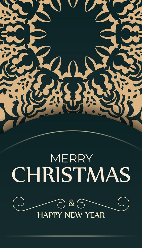 Brochure template Merry christmas and happy new year dark green color with luxury yellow ornament vector