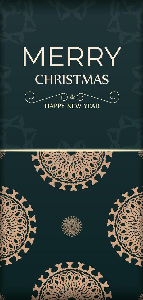A green and gold christmas card with ornate patterns vector