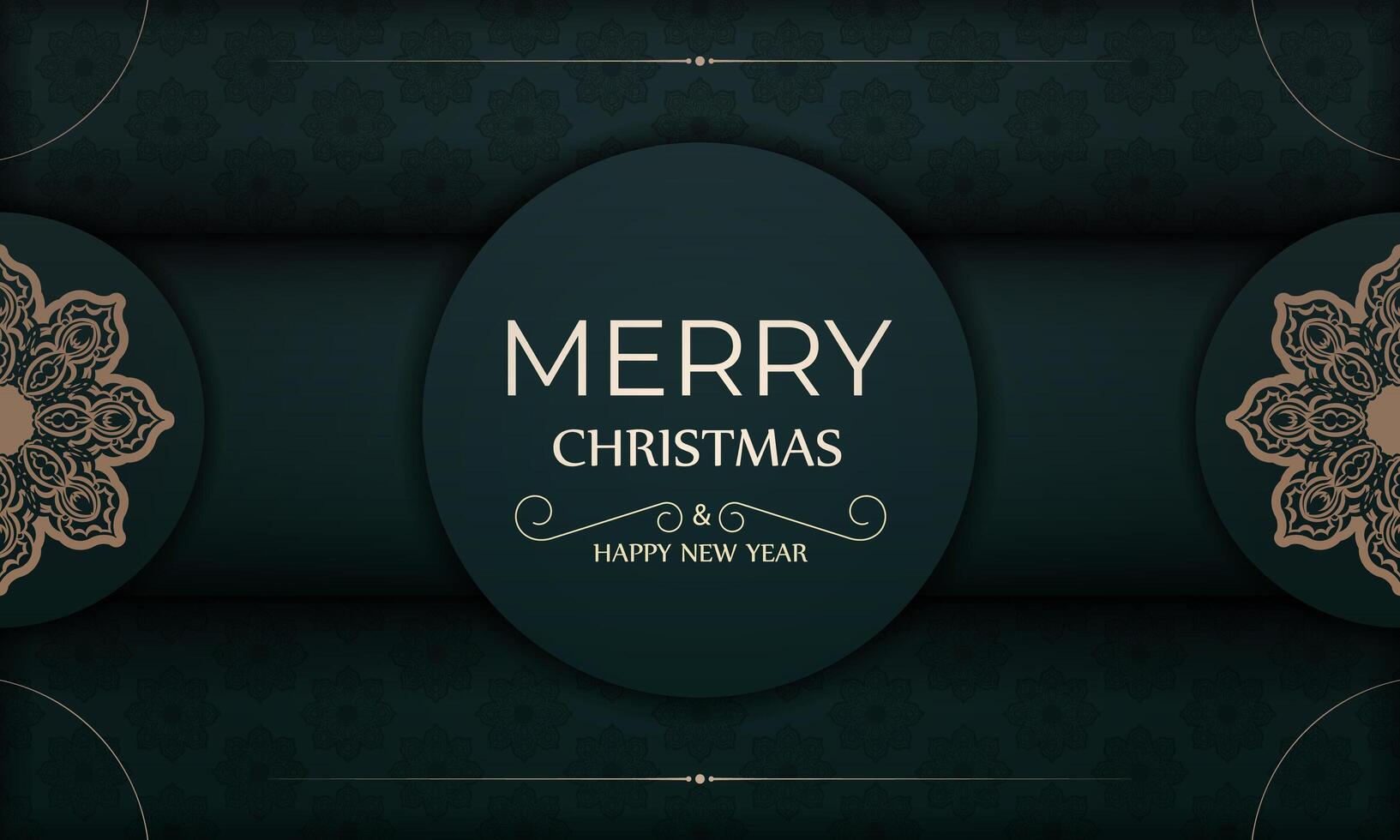 A green and gold merry christmas card with a floral pattern vector