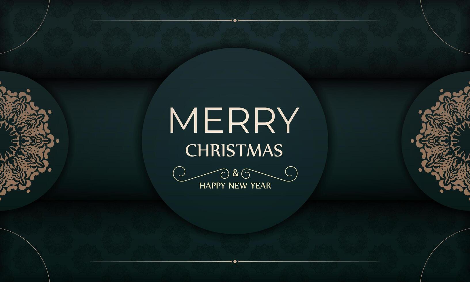 A green and gold merry christmas card with a circular pattern vector