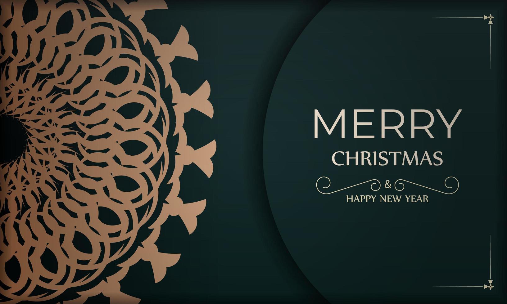 Brochure Merry Christmas and Happy New Year in dark green color with winter yellow ornament vector