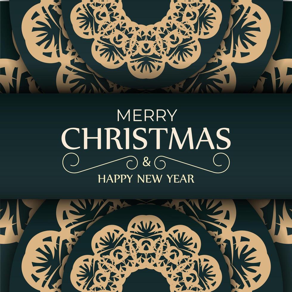 Christmas card with ornate pattern on a green background vector