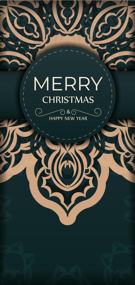 Christmas card with ornate design on dark green background vector