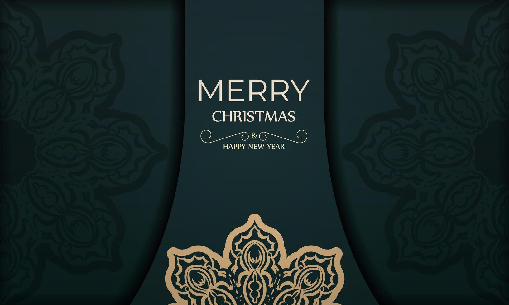 A green and gold christmas card with a floral pattern vector