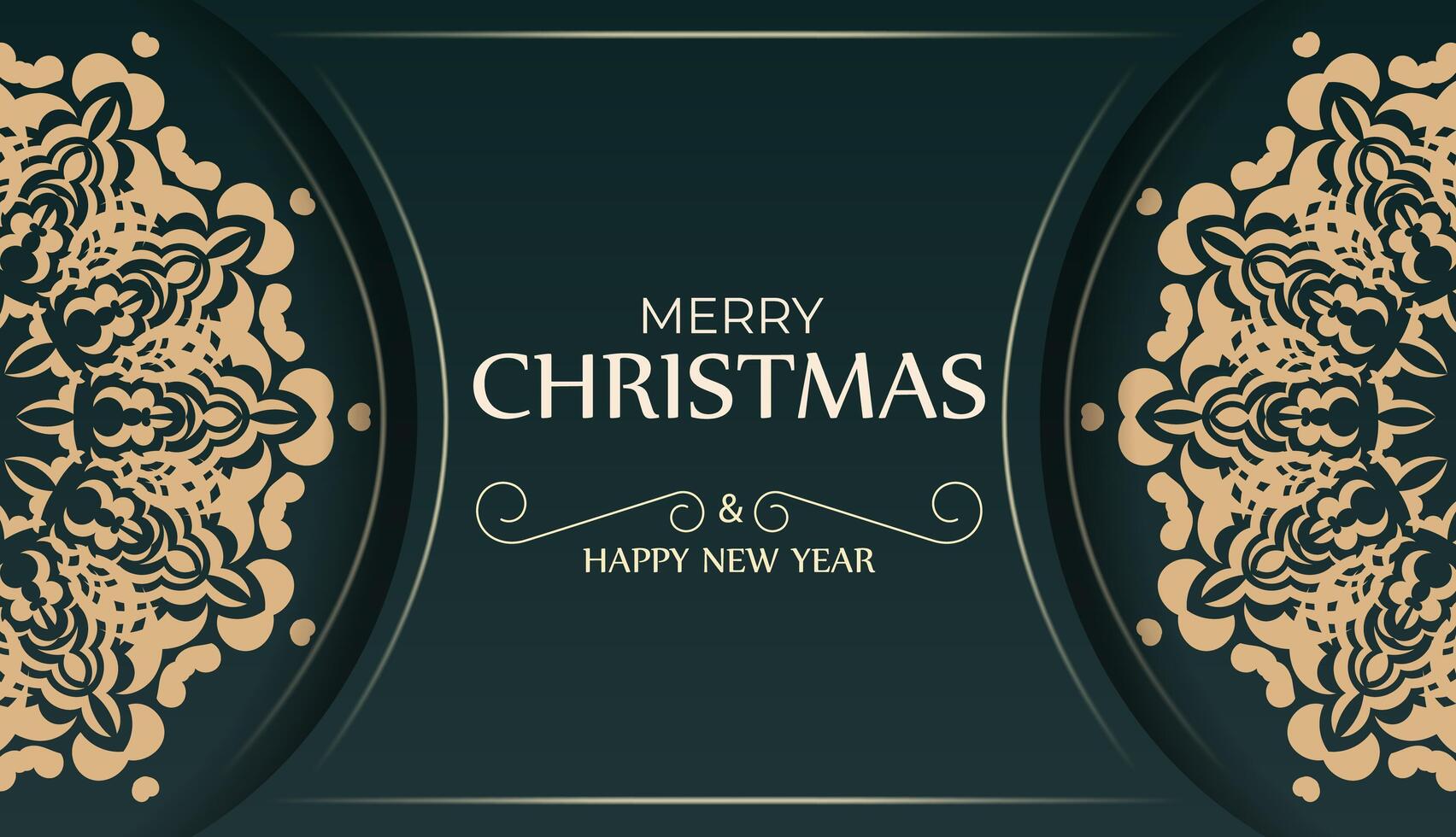 Dark green color Happy New Year greeting card template with abstract yellow ornament vector
