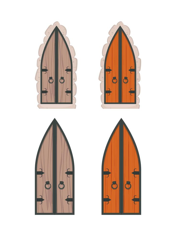 Vector Set of wooden doors in cartoon style. Elements for the design of games or houses.