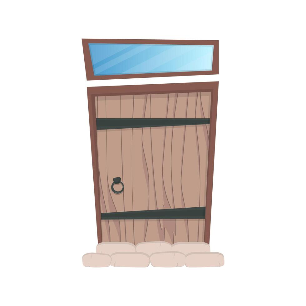 Wooden door with a mirror and a stone path illustration vector