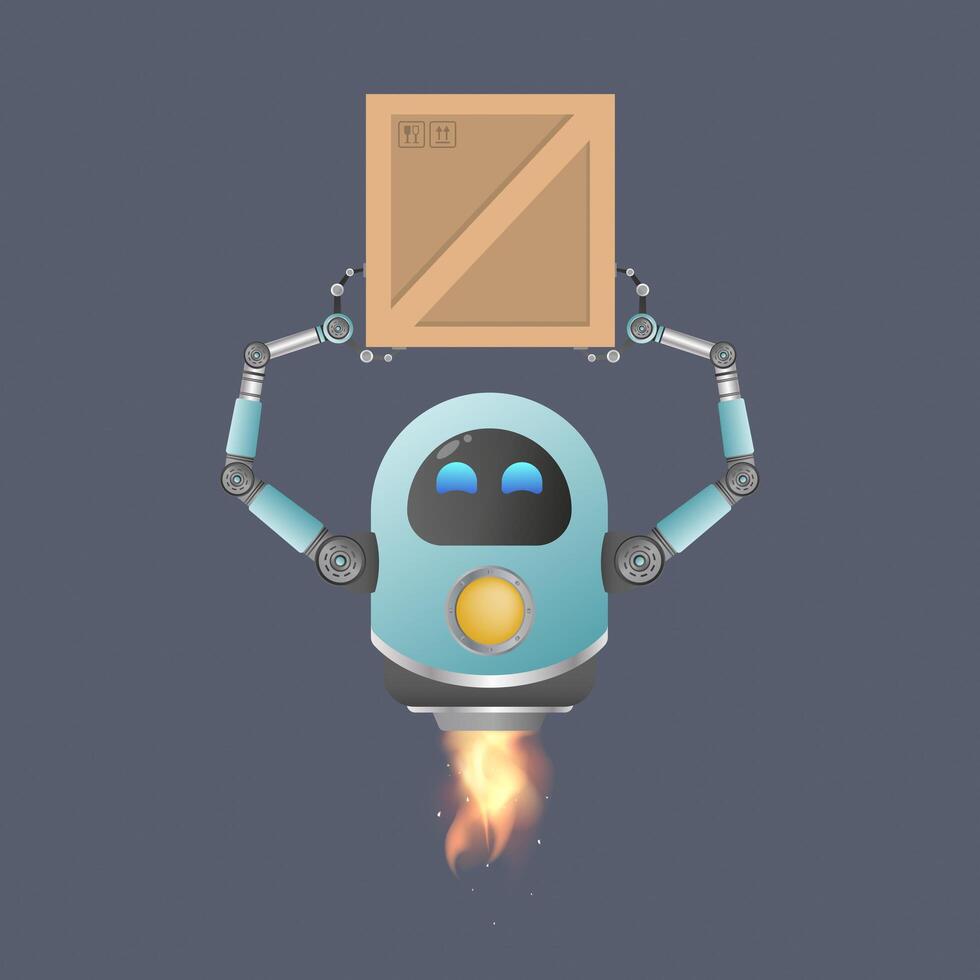 The flying robot picks up the box. Cargo delivery concept. Isolated. Cartoon style. illustration. vector