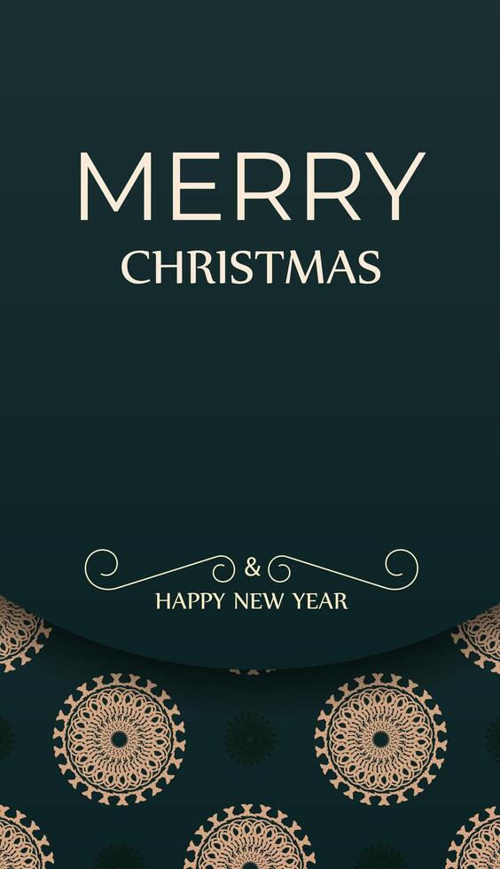Christmas card with a green background and gold ornament vector