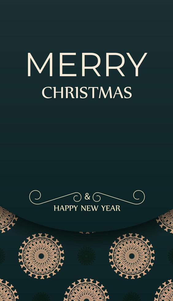 Merry christmas dark green greeting flyer template with vintage yellow pattern vector