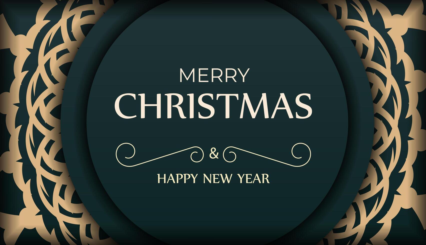 A green and gold christmas card with a circular frame vector