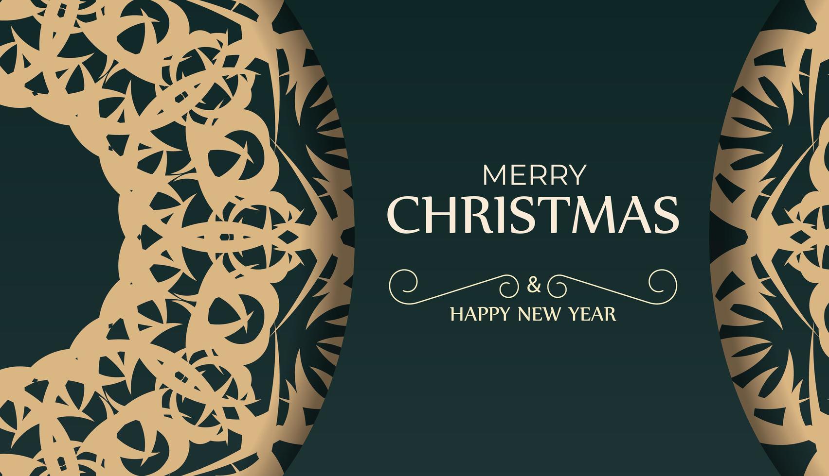 Festive Brochure Happy New Year in dark green color with winter yellow ornament vector