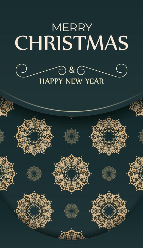 Brochure template Merry christmas and happy new year dark green color with luxury yellow pattern vector
