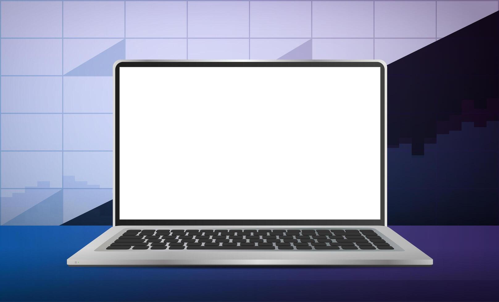 Laptop with white screen on the background of financial charts. The concept of analytics, business or trading on the financial exchange. illustration. vector