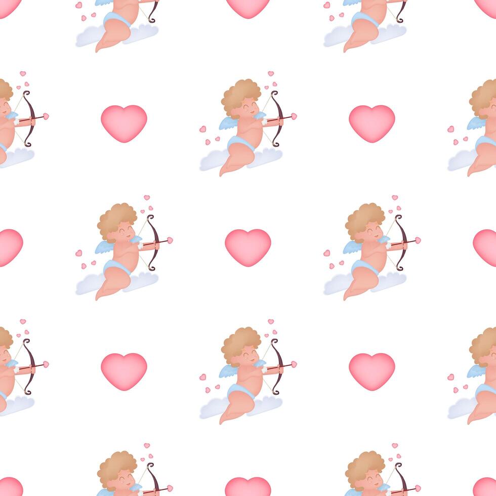 Cupid with bow and arrow pattern vector