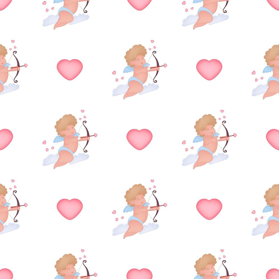 Seamless pattern with cupid. Festive pattern. Suitable for postcards, backgrounds, books and posters. Vector illustration.