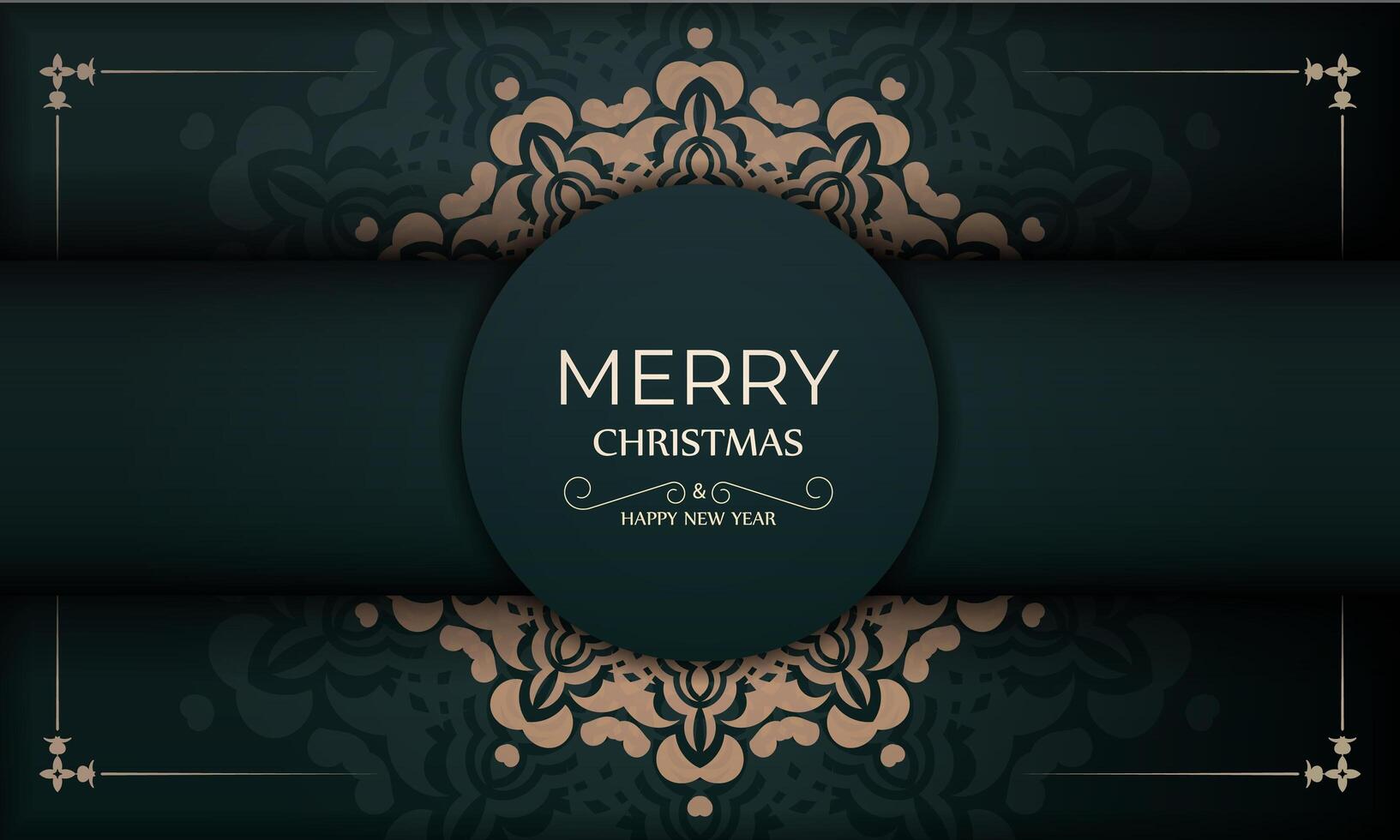A green and gold christmas card with a circular pattern vector