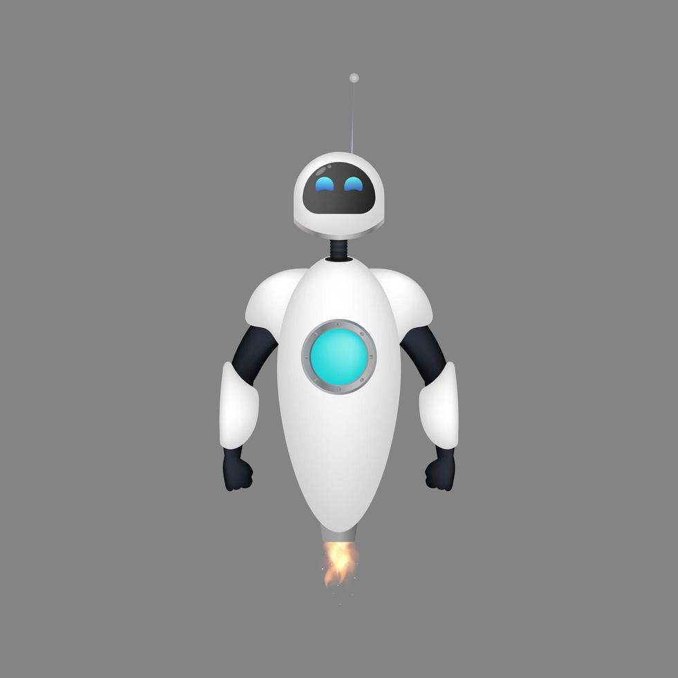 White flying robot. Large chat bot. Good for app design. Realistic style. Vector. vector