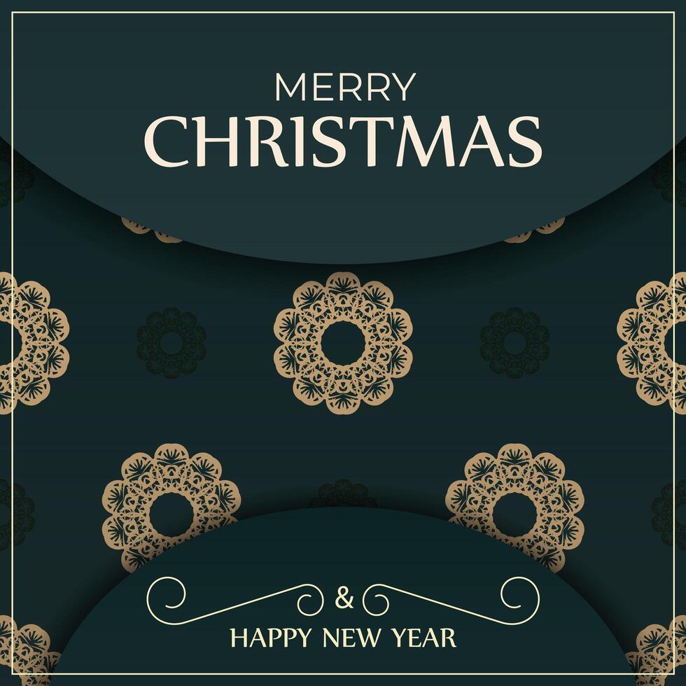 Christmas card with gold ornament pattern on dark green background vector