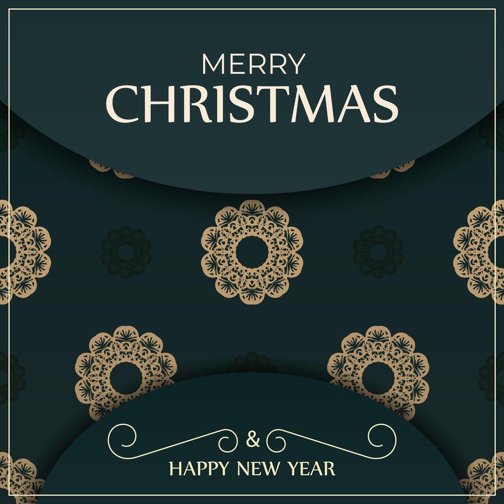 Festive Brochure Merry christmas dark green color with abstract yellow pattern vector