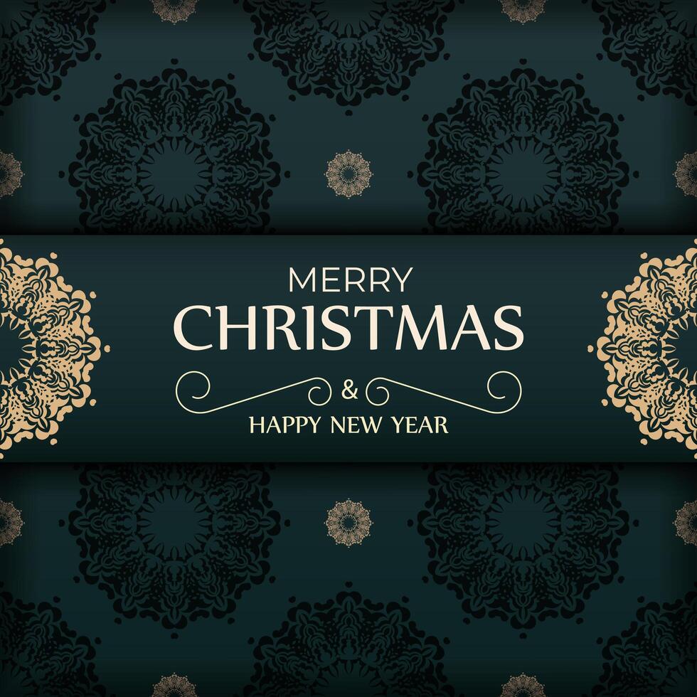 Merry christmas flyer template dark green color with abstract yellow pattern vector