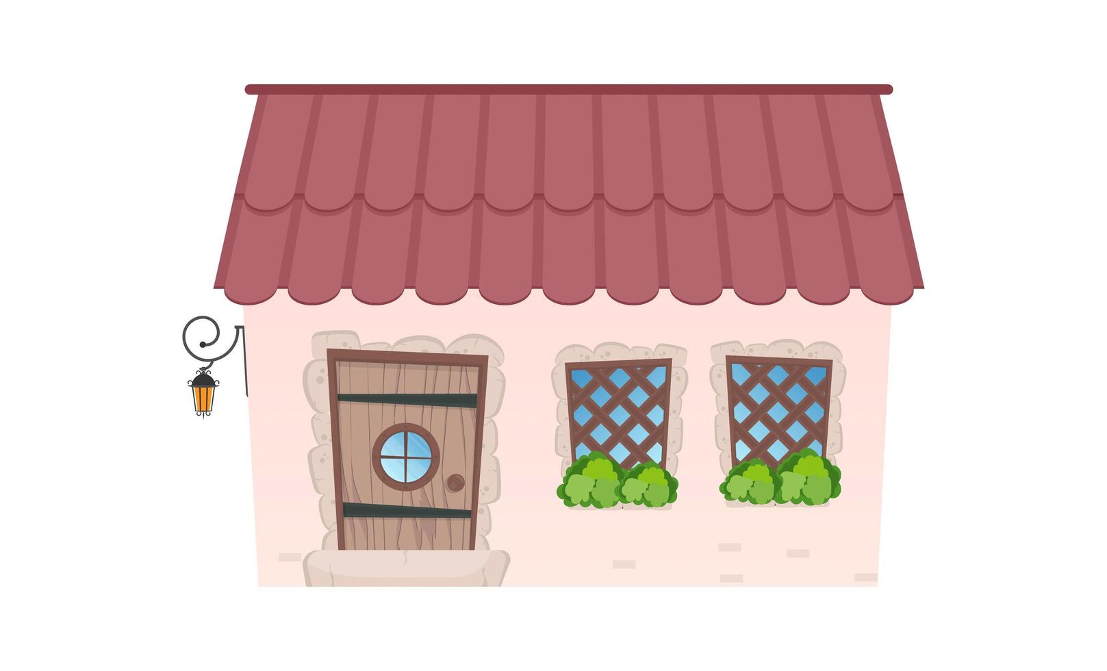 A cartoon house with a red roof and windows vector