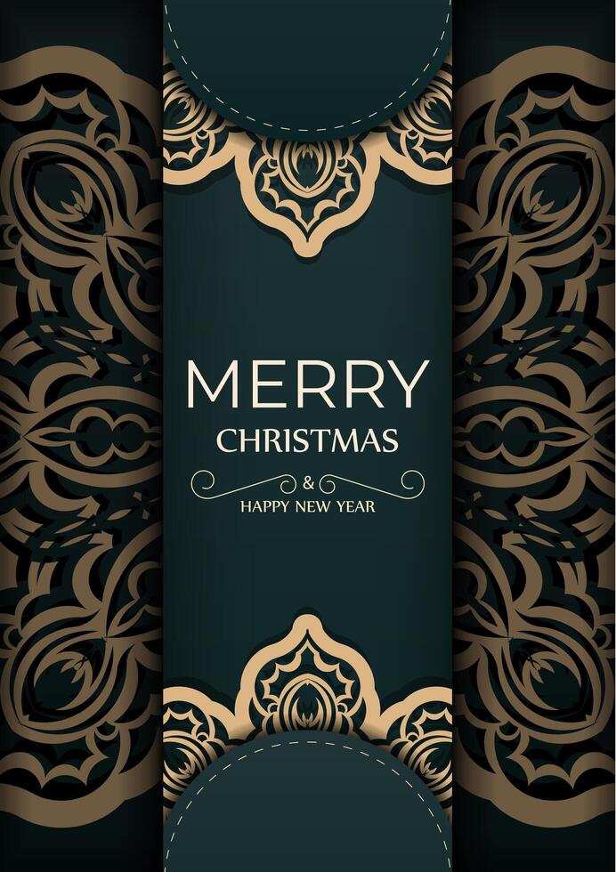 Christmas card with ornate design on dark green background vector