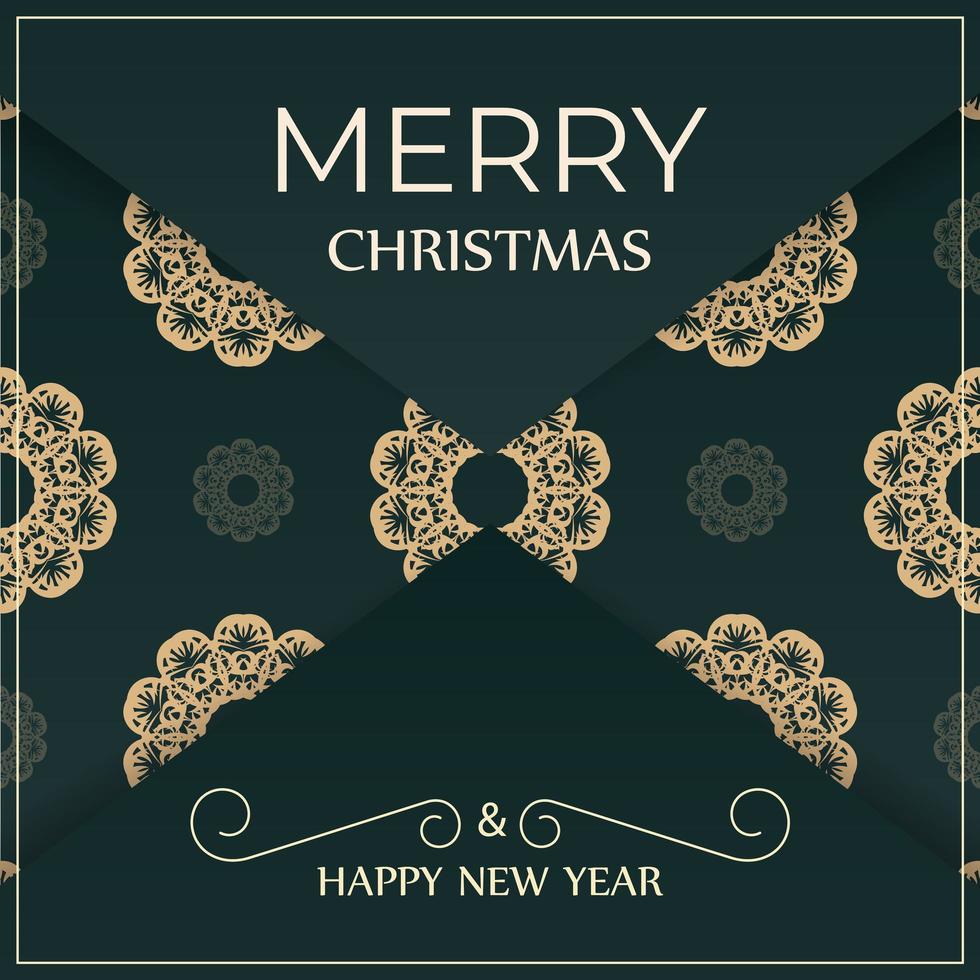 Festive Brochure Happy New Year in dark green color with luxury yellow ornament vector