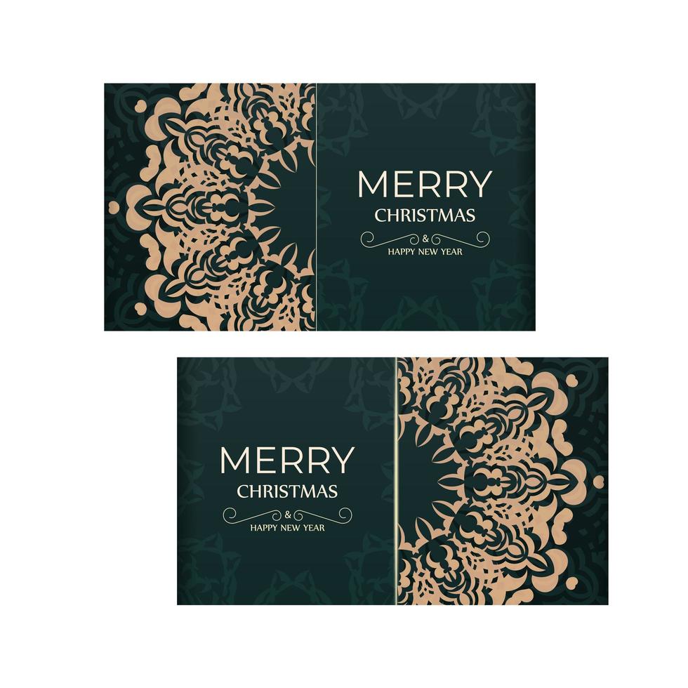 Dark Green Happy New Year Flyer Template with Abstract Yellow Ornament vector