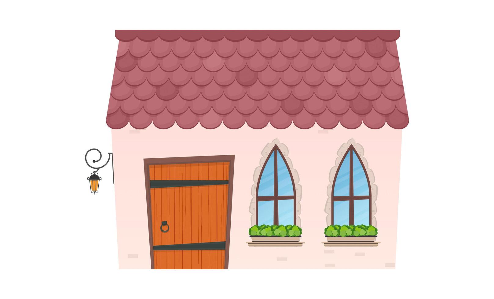 A cartoon house with a red roof and windows vector