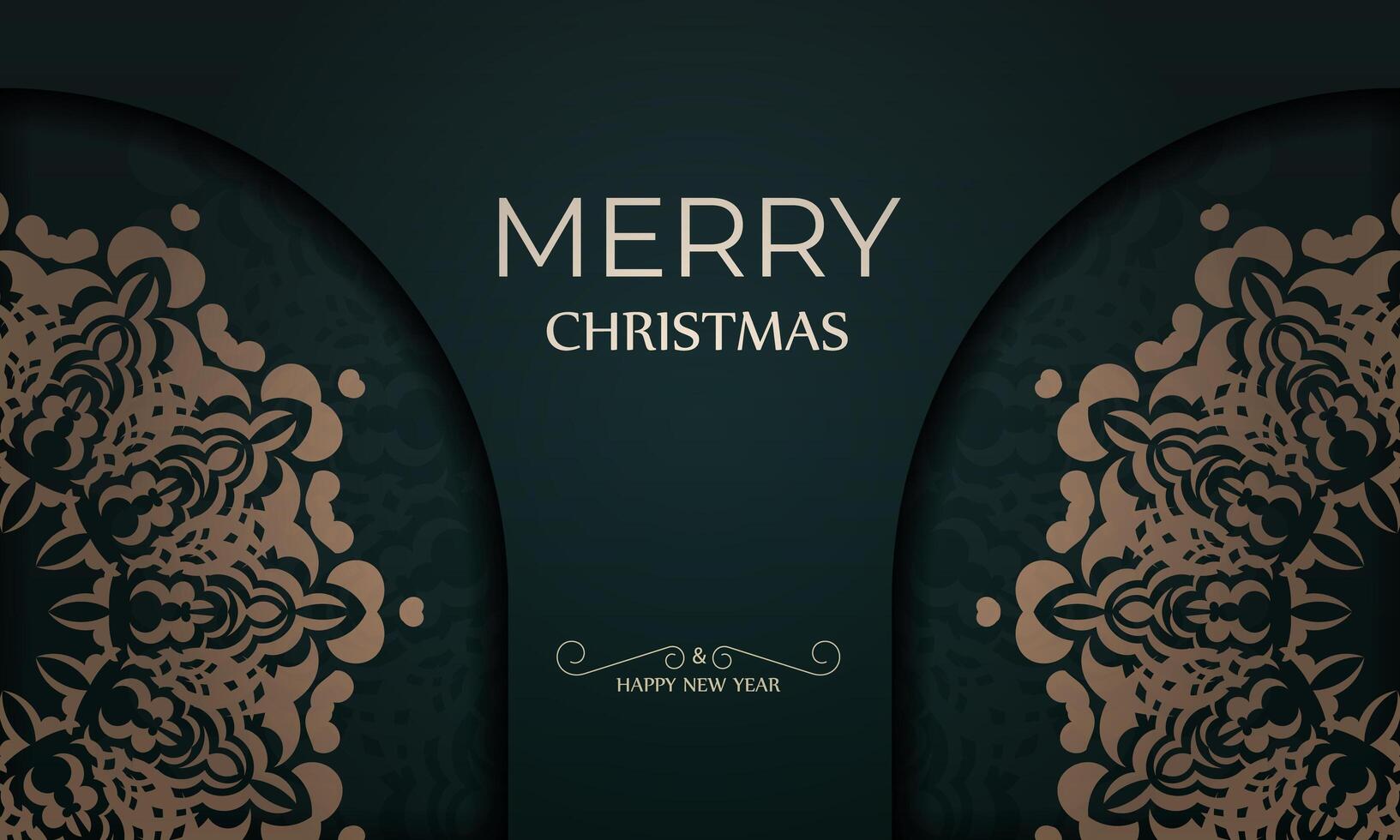 A black and gold christmas card with a floral pattern vector