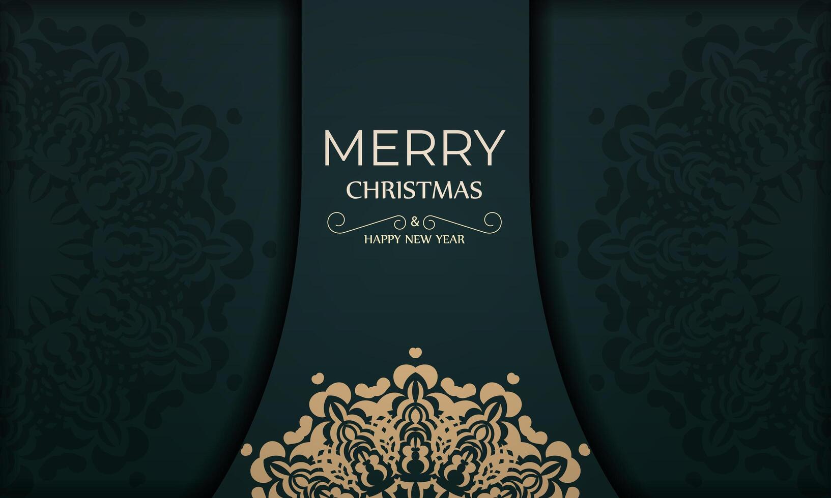 Christmas card with gold ornament on dark green background vector