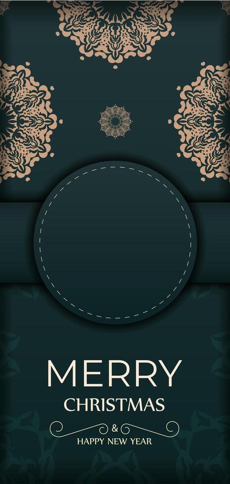A green and gold christmas card with a black frame vector