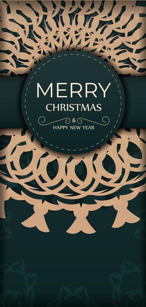 Merry christmas card in dark green color with abstract yellow pattern vector