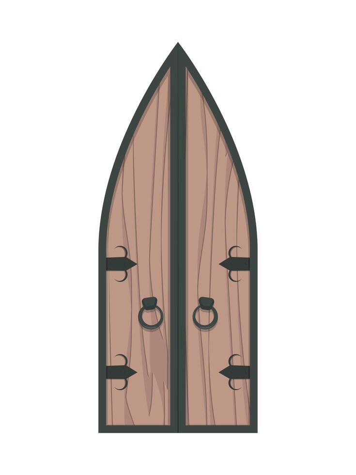 Old wooden triangular doors. Cartoon style. Vector illustration.