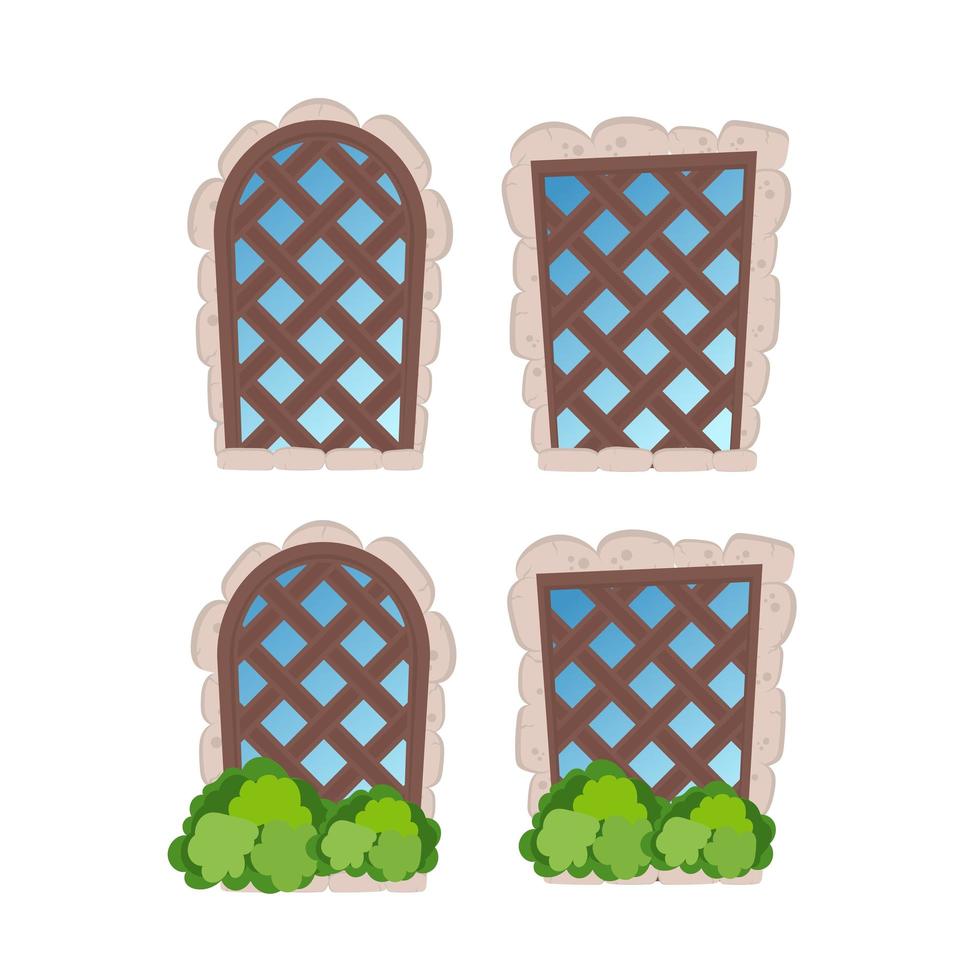 A set of old windows with stone cladding. Wooden lattice on an old window. Isolated. Vector. vector