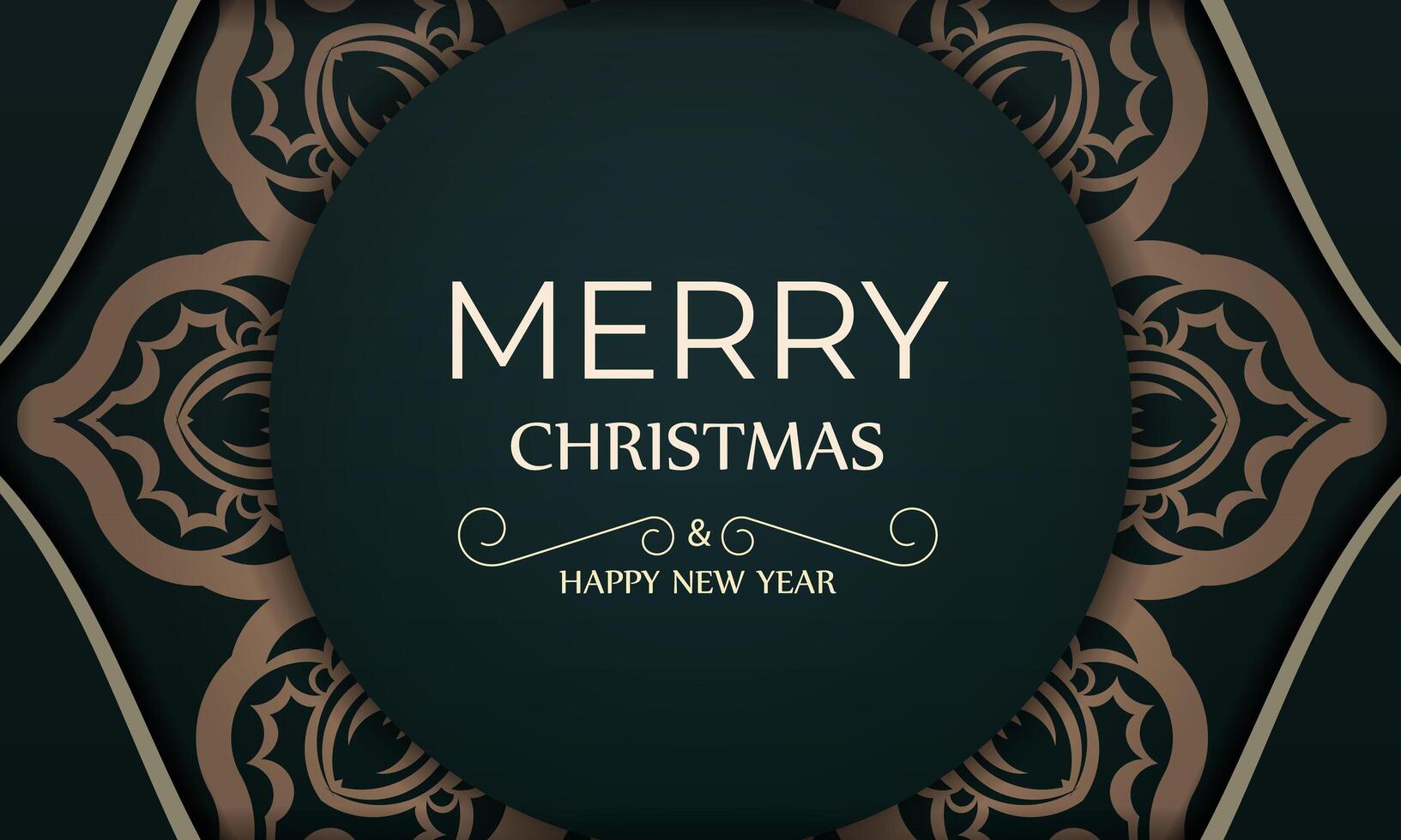 A merry christmas card with a circular pattern on a dark background vector